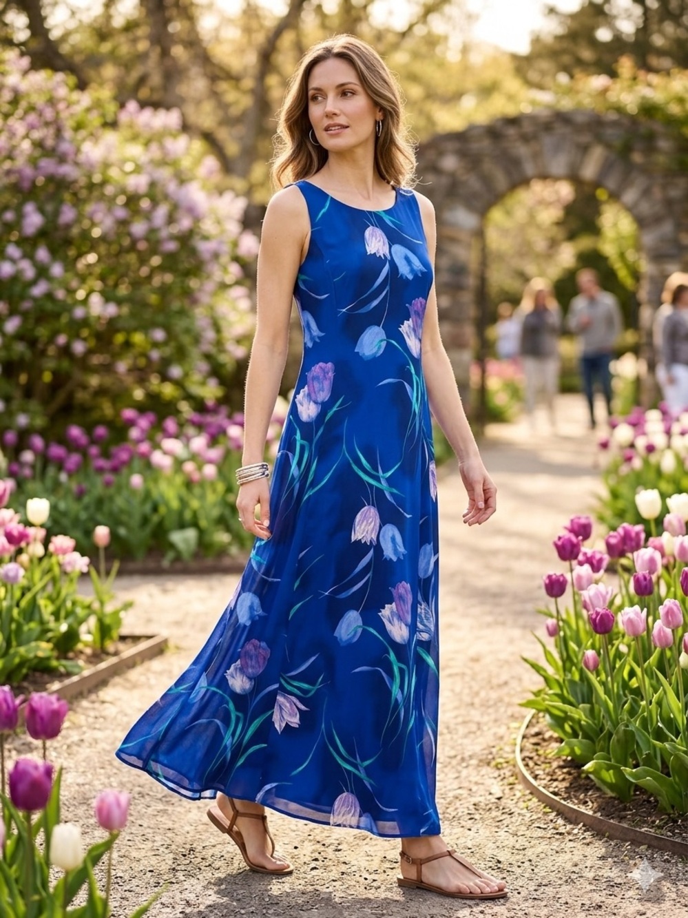 Vintage Y2K S.L. Fashions Floral Tulip Maxi Dress